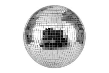 Silver disco mirror ball isolated on transparent cutout background, cut out, png
