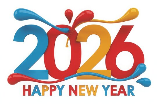 Colorful 2026 Digits with Floating Liquid Splashes and Multicolor New Year Text in Minimalist Festive Layout - Powered by Adobe