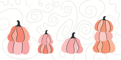 flat cartoon pumpkins for halloween and fall, cute and simple illustrations, seasonal clipart for posters, prints, and design projects	
