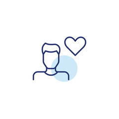 Man and heart. Caring support, trusted health and charity services. Pixel perfect, editable stroke vector icon