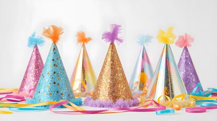 party hats on white background