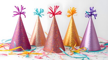 party hats and confetti