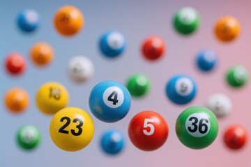 Colorful Lottery Balls Floating Mid-Air: Chance, Luck, and Winning Numbers Concept