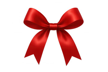 Fototapeta premium Red bow ribbon, present decoration, silk satin gift knot, celebration holiday surprise element, transparent background