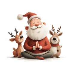 Cheerful Santa with reindeer celebrating the holiday season.