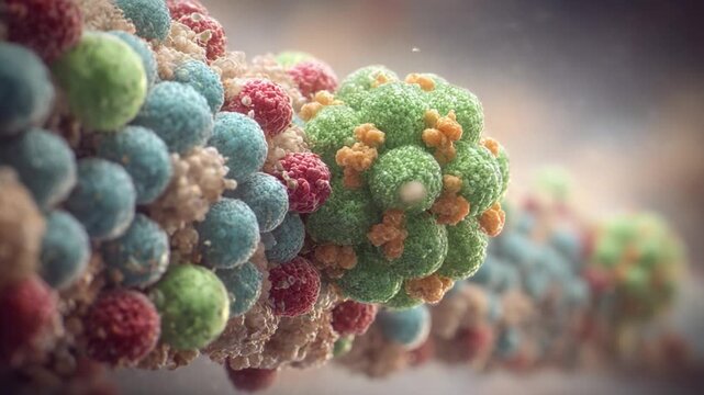 Microscopic Visualization of Vibrant Cellular Structures: A Stunning Close-Up on Colorful Molecules and Their Intricate Arrangements in a Biological Environment