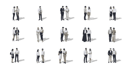 A collection of people seen from above, perfect for architectural plans and diagrams, white background