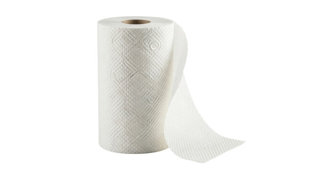 Isolated roll of absorbent household paper towels for kitchen cleanup and hygiene tasks