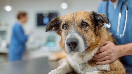 Veterinarian Examines a Dog, Offering Pet Healthcare and Compassionate Treatment in a Modern Clinic Setting