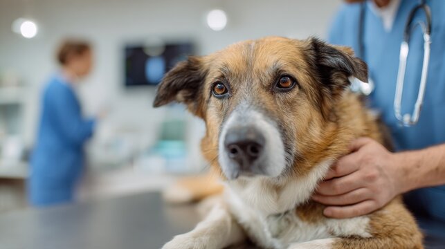 Veterinarian Examines a Dog, Offering Pet Healthcare and Compassionate Treatment in a Modern Clinic Setting