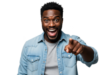 Joyful black man pointing directly at the viewer with a wide smile transparent background