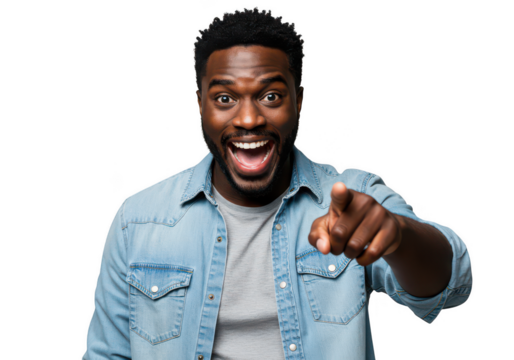 Joyful black man pointing directly at the viewer with a wide smile transparent background - Powered by Adobe