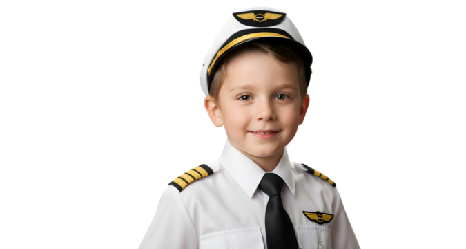 Cute Young Boy in a Pilot Costume Isolated on White Background