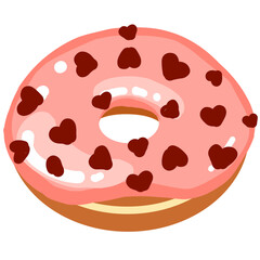 Strawberry Donut with Heart Sprinkles Vector Illustration
