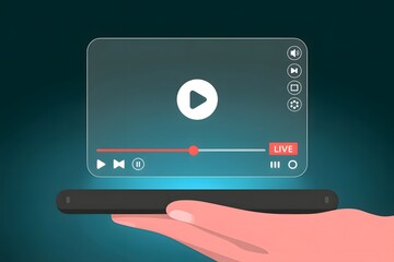 Smartphone playing a live video stream, concept of broadcasting online
