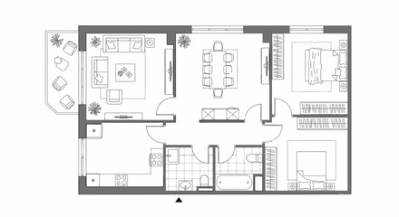 Architectural plan with furniture arrangement as a vector illustration, perfect for interior design visualization, white background