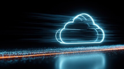 Cloud Computing Technology Concept with Neon Light on Dark Background for Digital Transformation