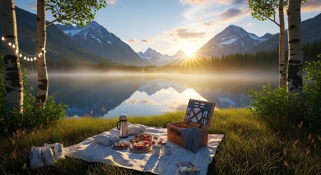 lake in the mountains, piknik didepan danau