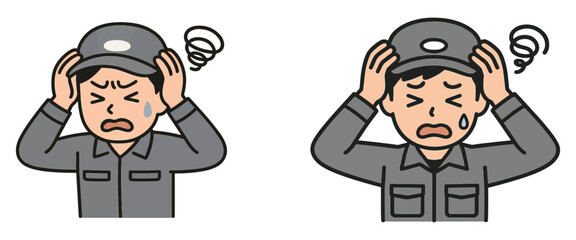Minimal Vector Illustration of Stressed Worker Holding Cap – Frustration and Overwhelm Icon
