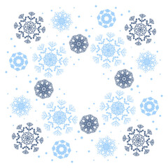 Vector square frame of snowflakes isolated on white background. Suitable for Christmas design of stickers, labels, cards.