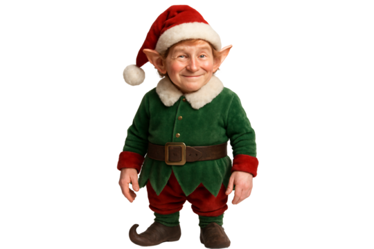 Christmas elf in a green costume on a transparent background. Christmas. Santa's helper.