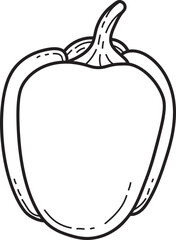 Simple Bell Pepper Outline Drawing. Vector Line Art Illustration of a Vegetable, Ideal for Coloring Books and Educational Activities.