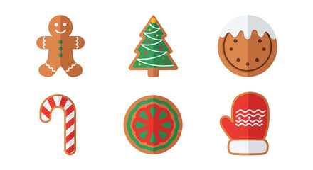 Cute Flat Illustration of Various Christmas Gingerbread Cookie Holiday Treats