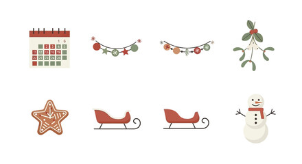 Minimalist Holiday Festive Decoration Element Assortment on White Background Illustration