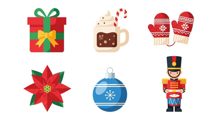 Flat Styled Christmas Ornament Element Assortment Icon Decoration Illustration