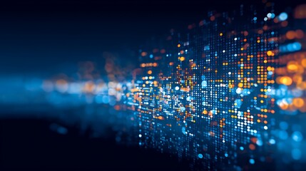 Abstract of Data Flow with Glowing Digits in Blue and Orange Tones