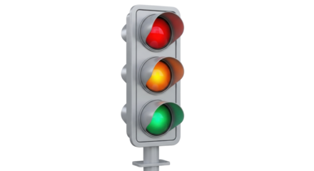 Isolated traffic light showing red, yellow, green colors for pedestrian and car drivers