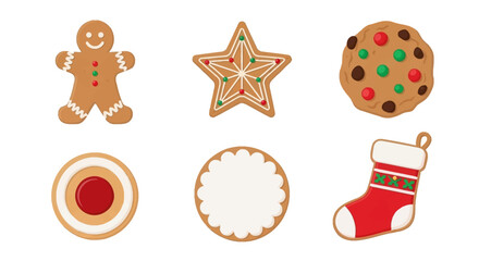 Colorful Flat Style Delicious Christmas Cookie Collection Design Element Illustration