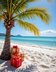 Romantic Tropical Beach Scene with Gifts