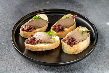 Bruschetta with liver pate and caramelized onions