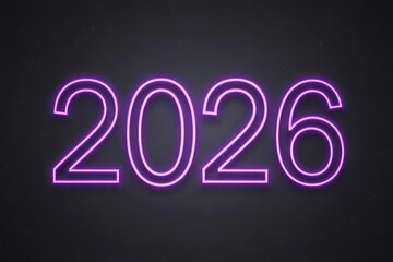 Minimalist New Year 2026 card with glowing amethyst purple neon text and deep violet pulse
