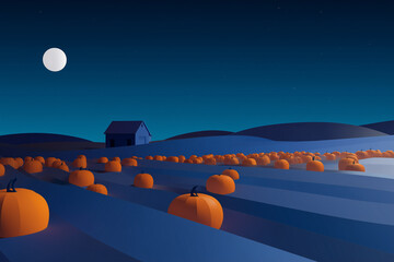 Illustration featuring a pumpkin farm in the Halloween style. 