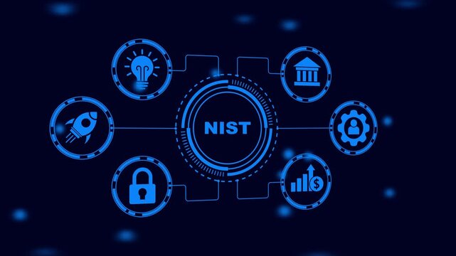 Digital Network Diagram with NIST in Center and Icons for Business Growth Security and Innovation