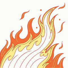 Stylized illustration of dynamic orange and yellow flames with red outlines on a white background