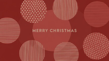 Modern red christmas card with abstract golden circles layered in minimalist style and bold white festive greeting

