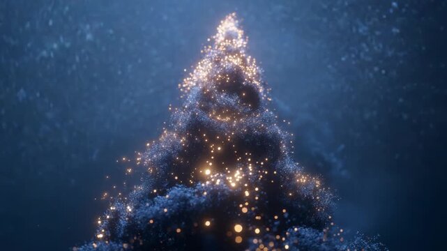 A Glimmering Mountain of Light: Ethereal Sparkling Effects Emulating a Mystical Forest Tree in a Dreamlike Atmosphere of Floating Particles and Light