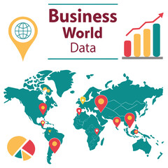 Obraz premium Global business data analysis and market trends with world map pins and financial charts