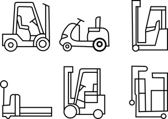 Material Handling Icon set, Featuring Warehouse Equipment, Logistics, Transportation, Forklift, Packaging, Cargo, Safety, Storage, Industrial crane, and Industrial Work Symbols in Modern Vector Style