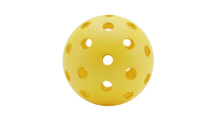 Isolated yellow pickleball with many holes for outdoor or indoor games, practice, sport