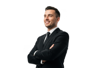 Smiling businessman arms crossed isolated on transparent background