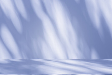 Fototapeta premium Wall interior background, studio and backdrops show products. with soft light shadow from window color blue and white. background for text insertion and presentation of product 