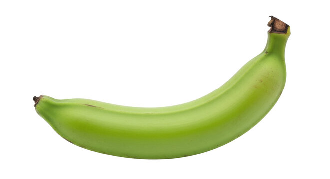 Isolated raw green banana, unripe plantain ingredient, healthy vegetarian vegan food