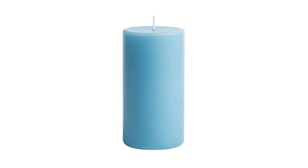 Isolated light blue cylindrical candle with wick for ambient home lighting on table top