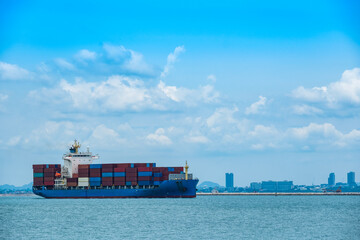 Aerial view of the freight shipping transport system cargo ship container. international transportation Export-import business, logistics, transportation industry concepts	
