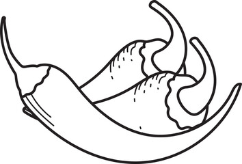 Line Art Illustration of Two Chili Peppers. Spicy Vegetable Outline Drawing for Food Concepts.