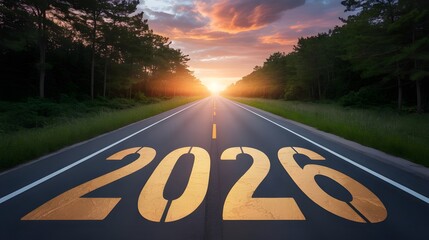 2026 new year road sunrise dramatic sky journey towards future and opportunity